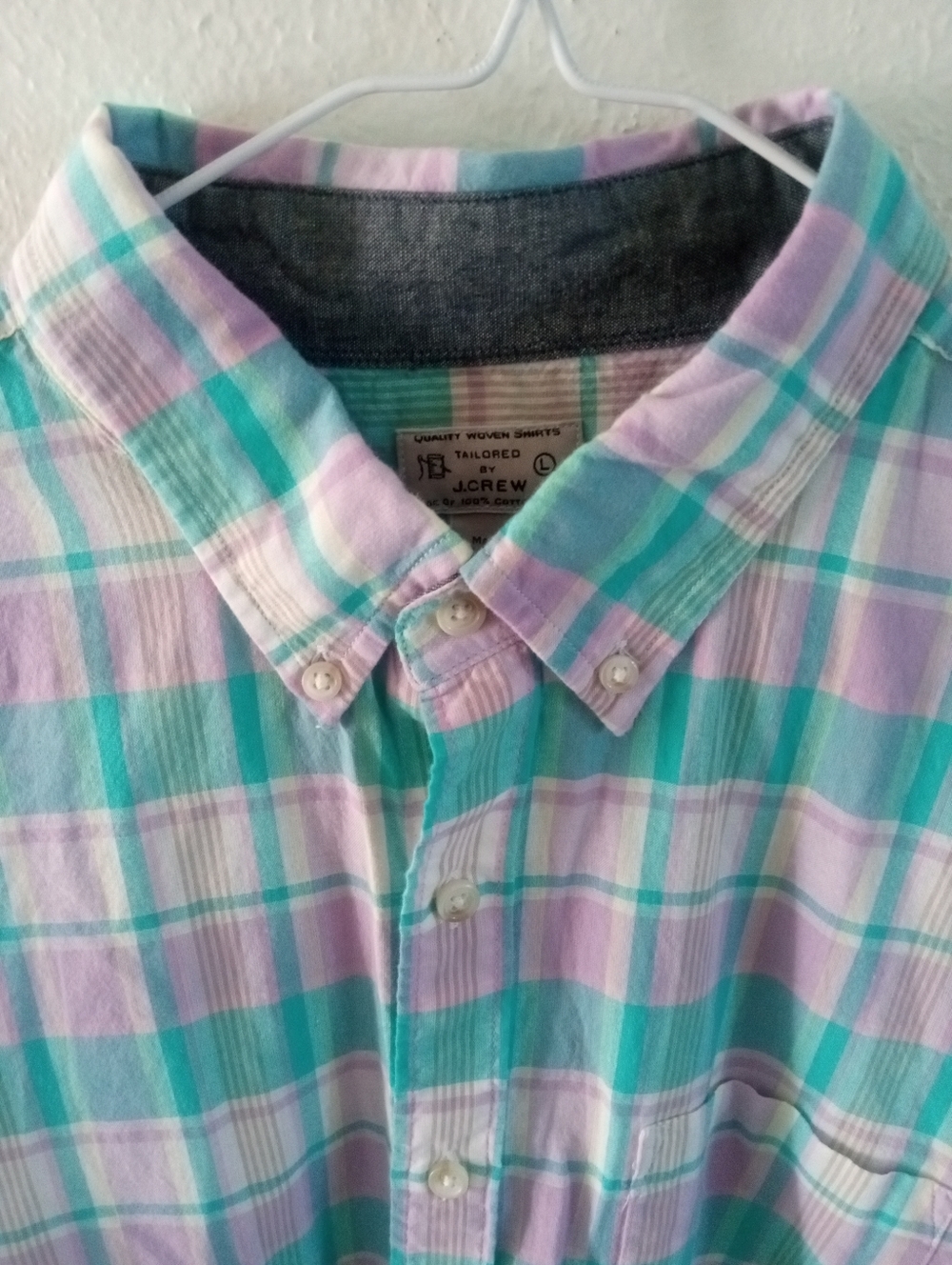 J. CREW Pastel Plaid Softest Cotton Button Down Men's Shirt | L - Picture 3 of 7
